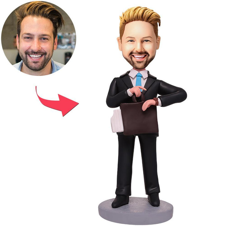 Business Man Looking At The Time Custom Bobbleheads With Engraved Text