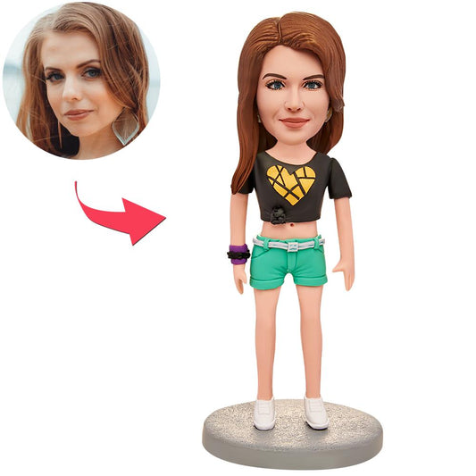 Fashion Woman Wearing Heart T-shirt Custom Bobbleheads With Engraved Text