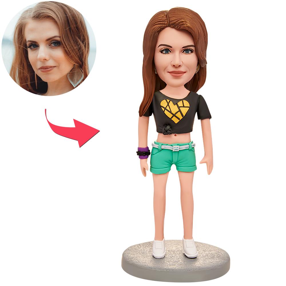 Fashion Woman Wearing Heart T-shirt Custom Bobbleheads With Engraved Text
