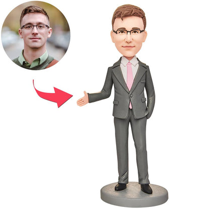 Grey Suit Business Man Custom Bobbleheads With Engraved Text