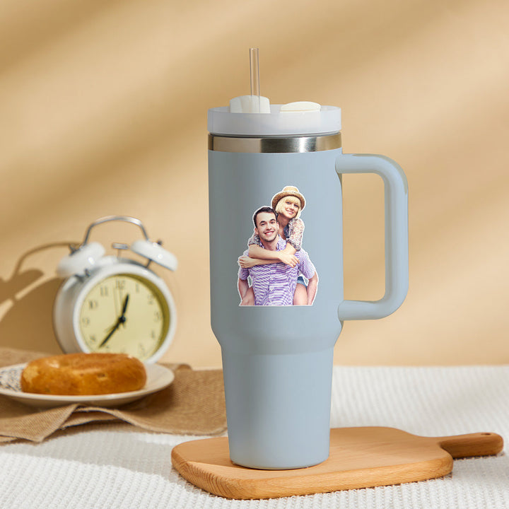 Personalized Photo Insulated Mug With Handle And Straw Stainless Steel Cup For Car Home