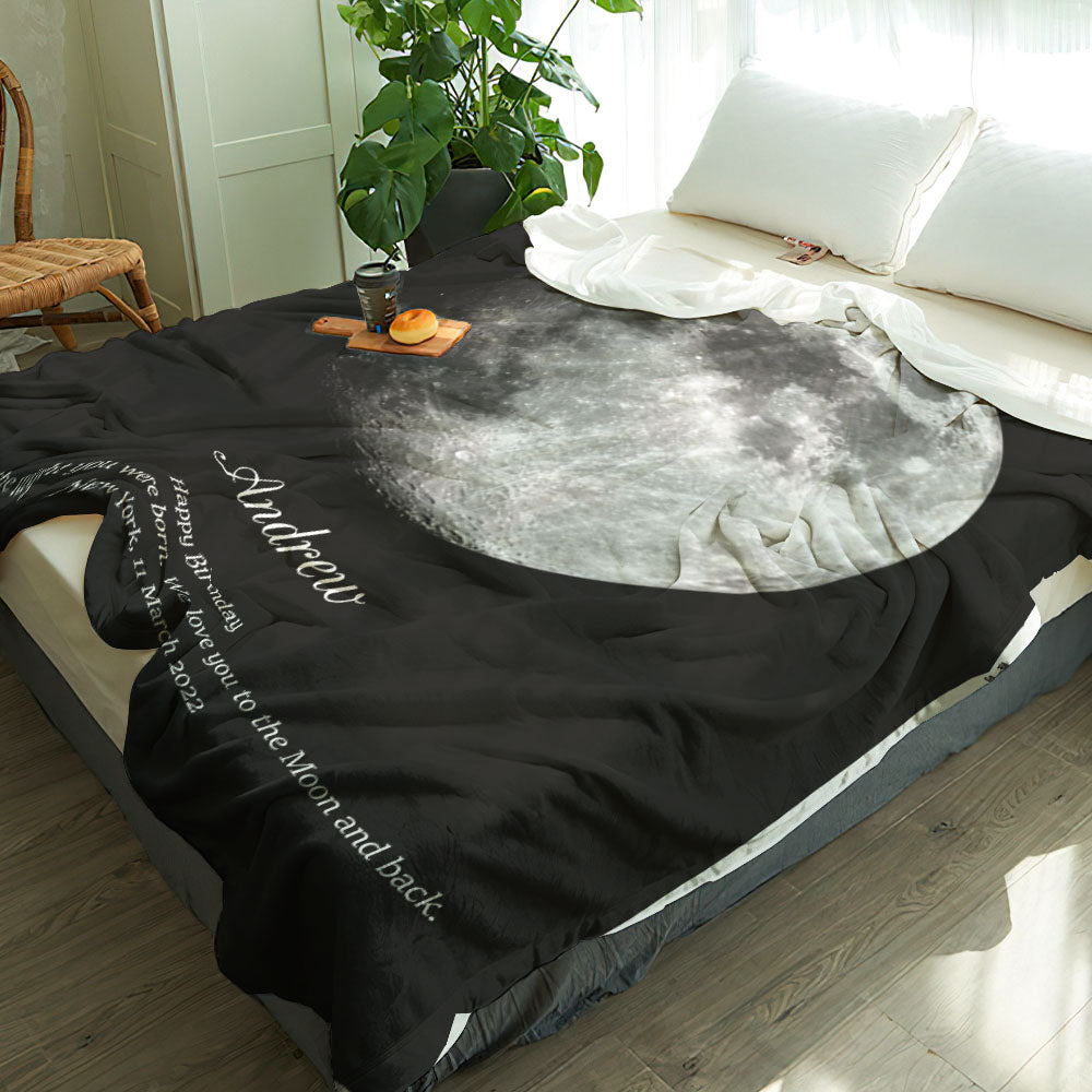 Custom Moon Phase Blanket Personalized Names Birthday Gift