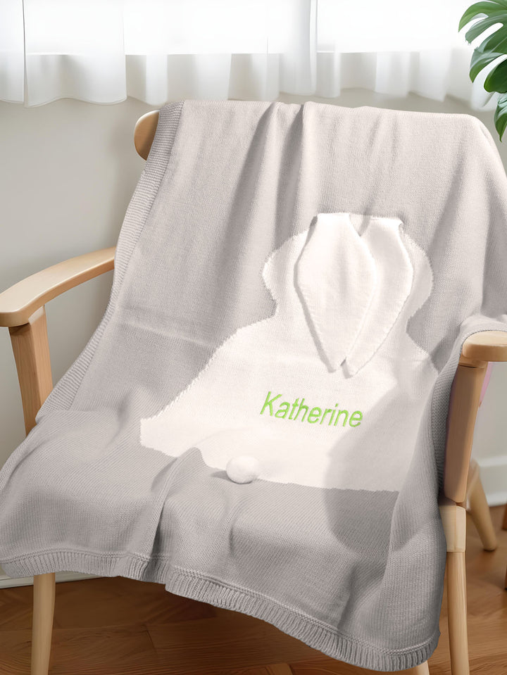 Personalized Knitted Blanket Bunny Blanket with Embroidered Name Gift for Baby