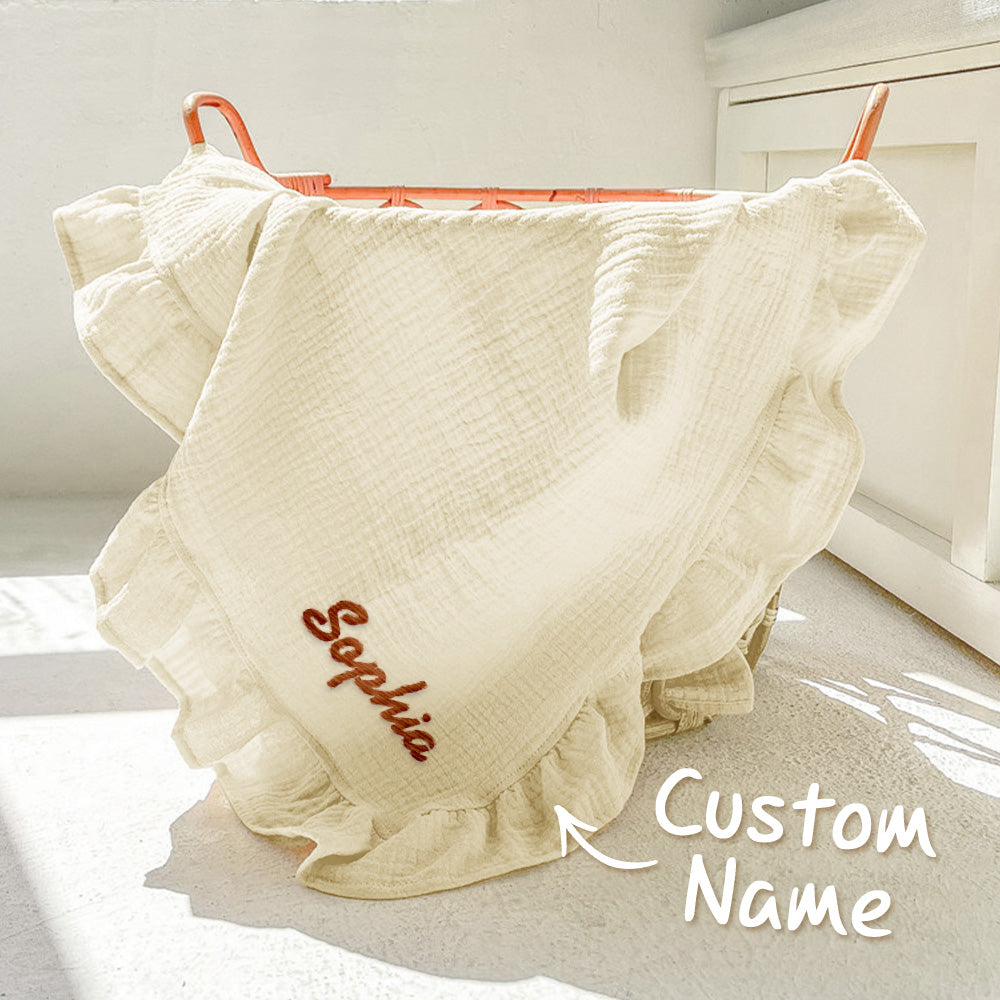 Personalized Baby Swaddle Blanket Custom Muslin Blanket with Embroidered Name Gift for Baby