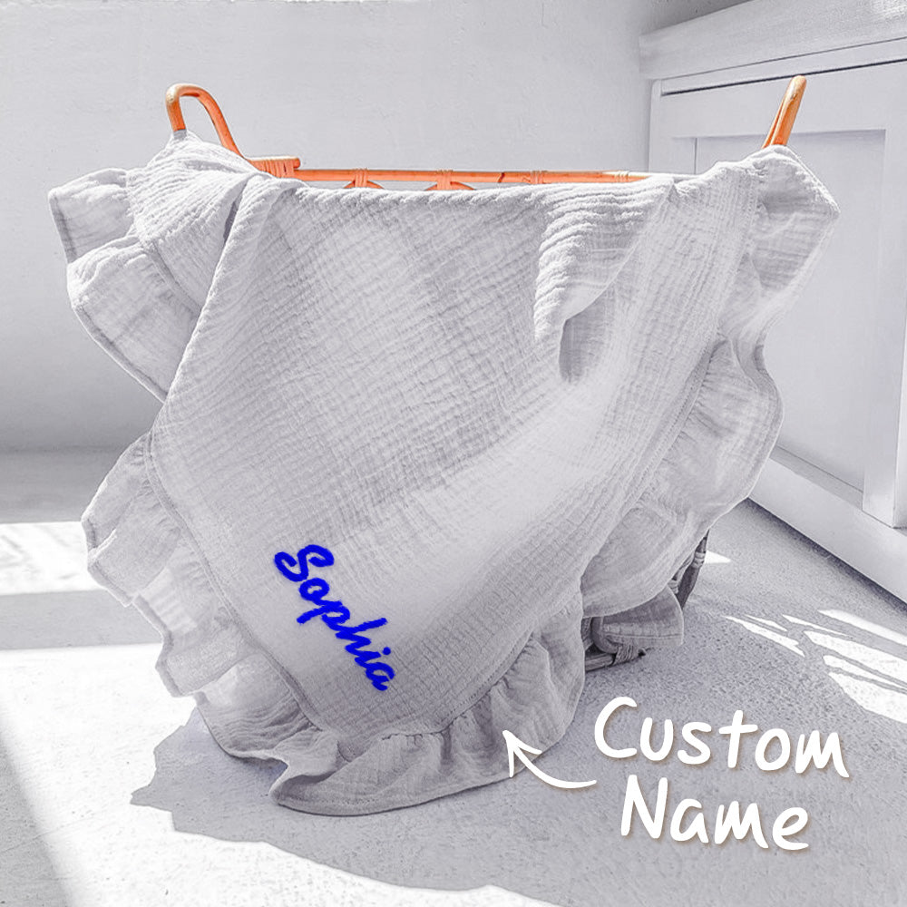 Personalized Baby Swaddle Blanket Custom Muslin Blanket with Embroidered Name Gift for Baby