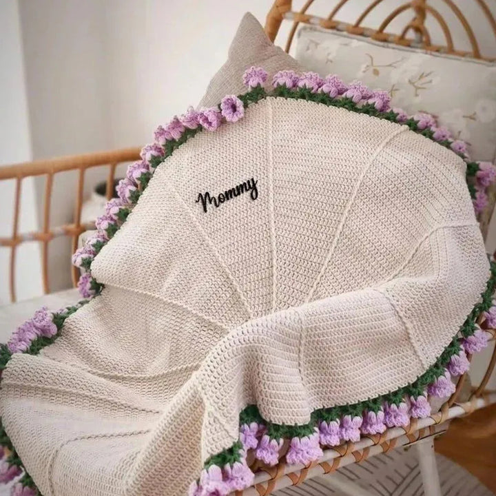 Custom Name Hand-Knitted Rose Blanket Ready-Made Gift for Mother's Day 80cm - 150cm