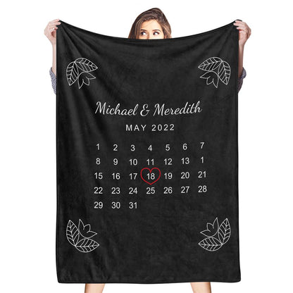 Custom Elegant Black Wedding Anniversary Calendar Fleece Blanket