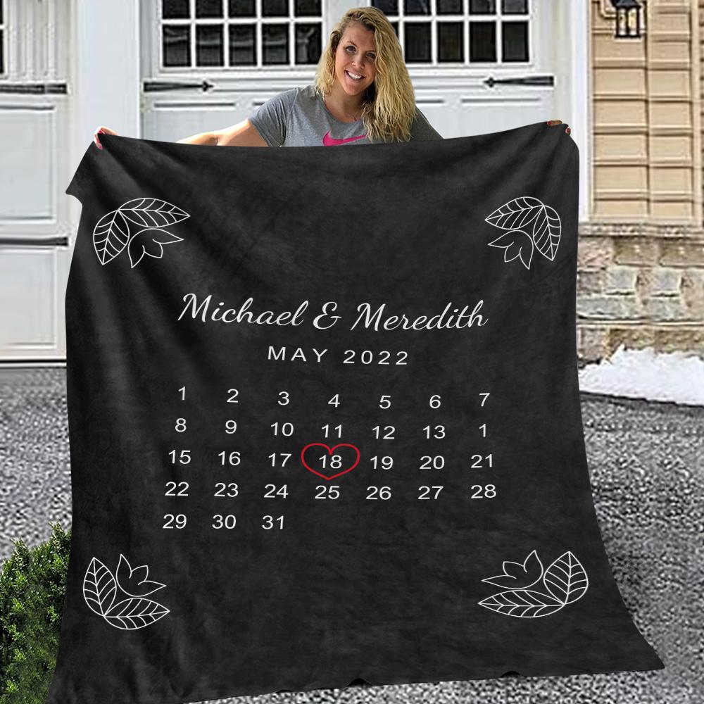 Custom Elegant Black Wedding Anniversary Calendar Fleece Blanket