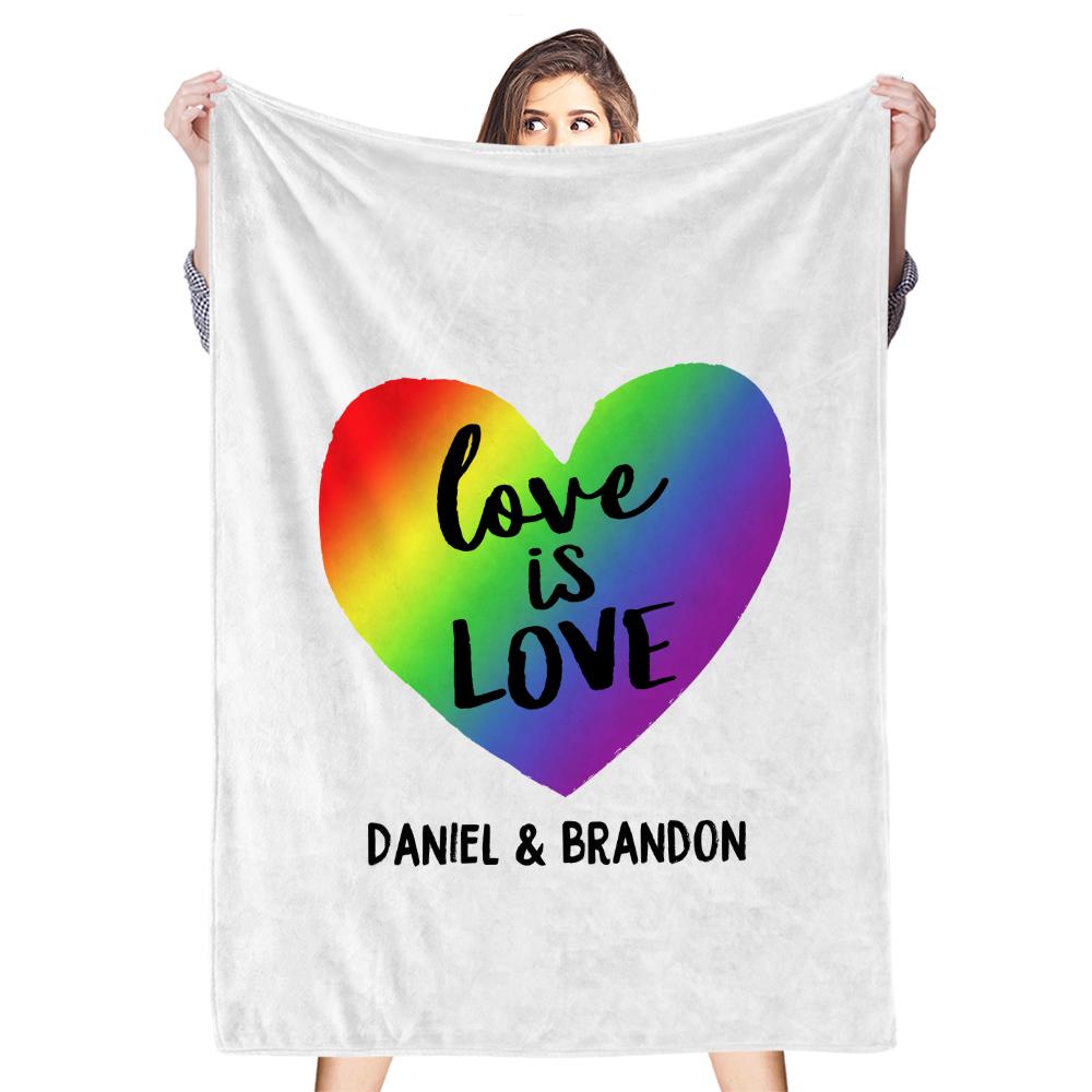 Love Is Love LGBT Personalized Fleece Blanket with Your Name on Gift for Couples and Gay Pride