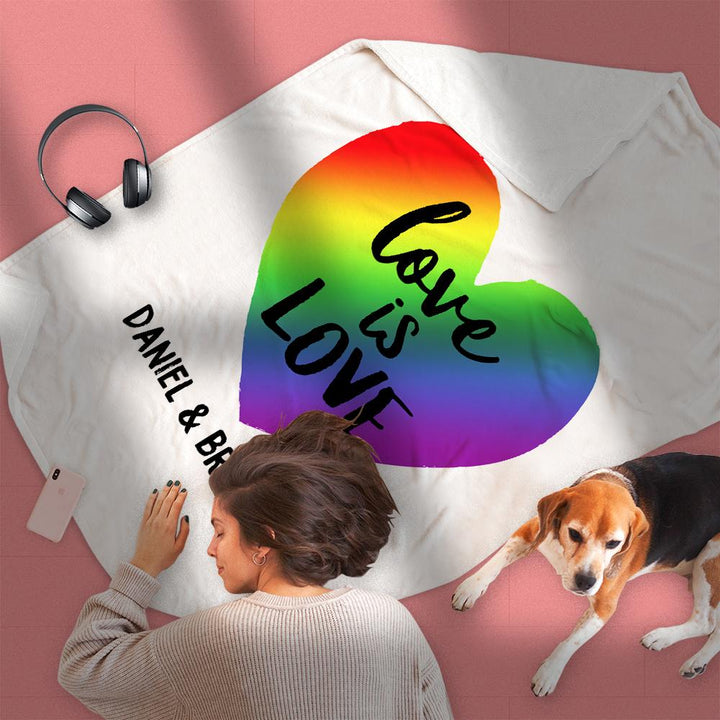 Love Is Love LGBT Personalized Fleece Blanket with Your Name on Gift for Couples and Gay Pride