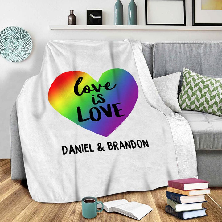 Love Is Love LGBT Personalized Fleece Blanket with Your Name on Gift for Couples and Gay Pride