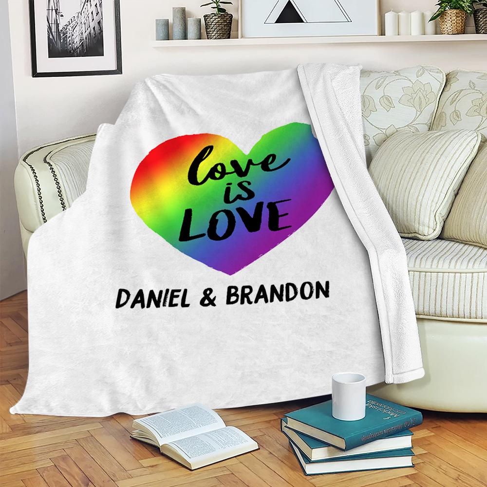 Love Is Love LGBT Personalized Fleece Blanket with Your Name on Gift for Couples and Gay Pride