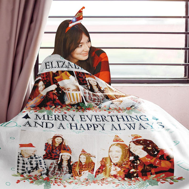 Personalized Name Throw Blanket Custom Photo Christmas Blanket