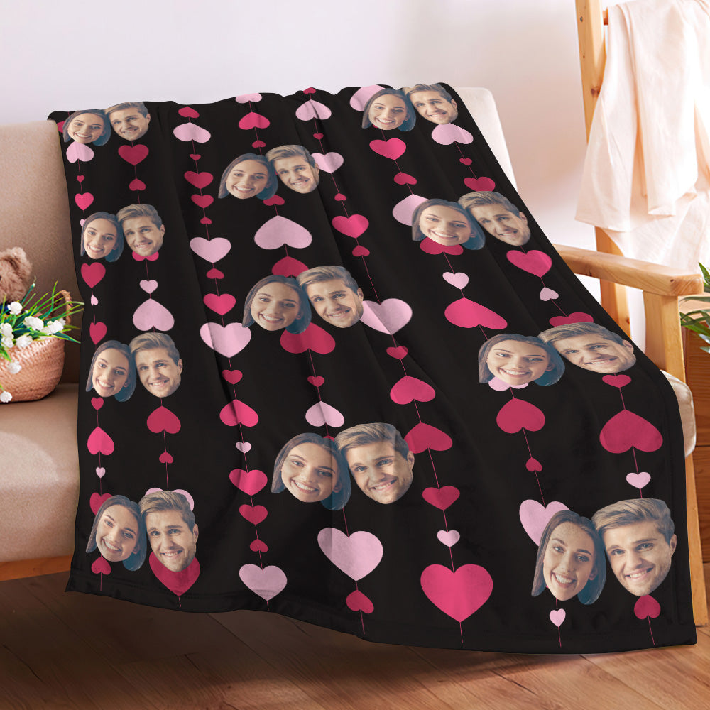 Custom Face and Heart Blanket Personalized Photo Blanket Best Valentine's Day Gifts for Her