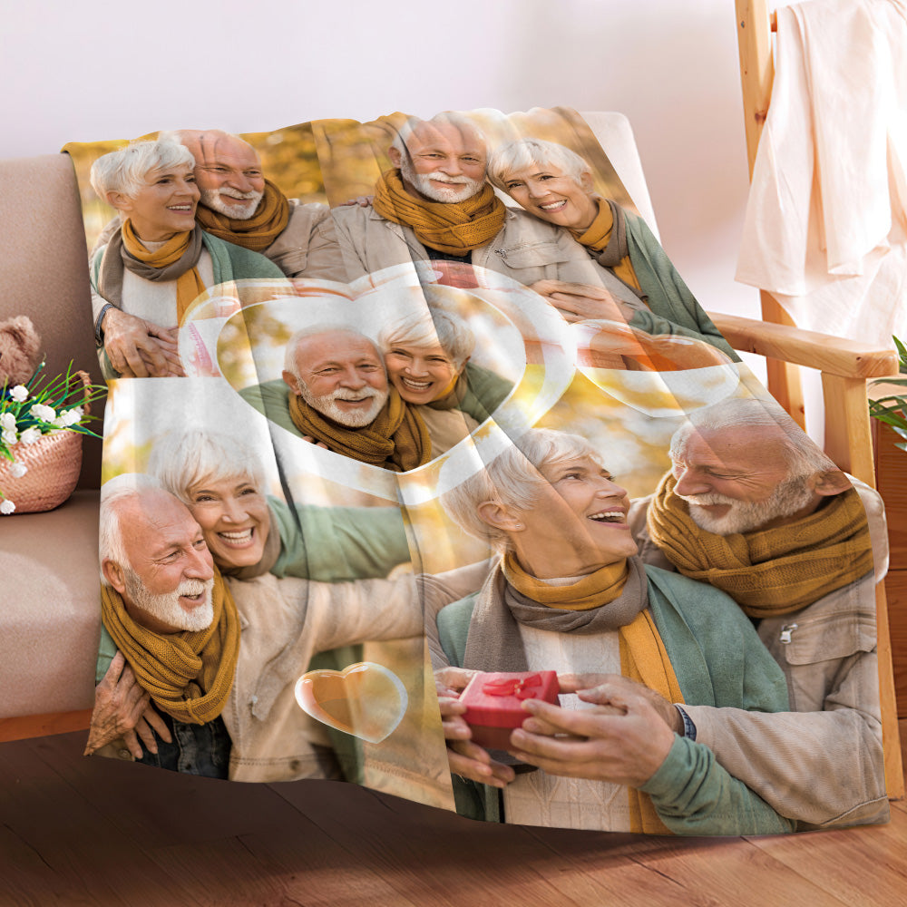 Custom Heart Shaped Photos Blanket Personalized Five Photos Blankets Best Valentine's Day Gifts for Her