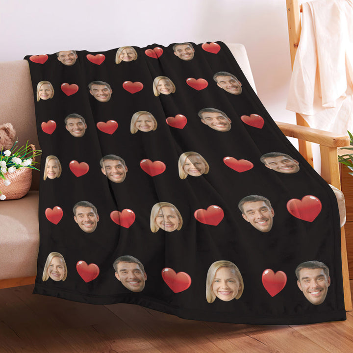 Custom Face and Heart Blanket Personalized Photo Blanket Best Valentine's Day Gifts for Her