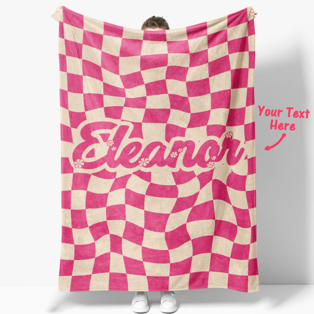 Custom Name Blanket Personalized Twisted Pink Squares Blanket Best Valentine's Day Gifts for Her