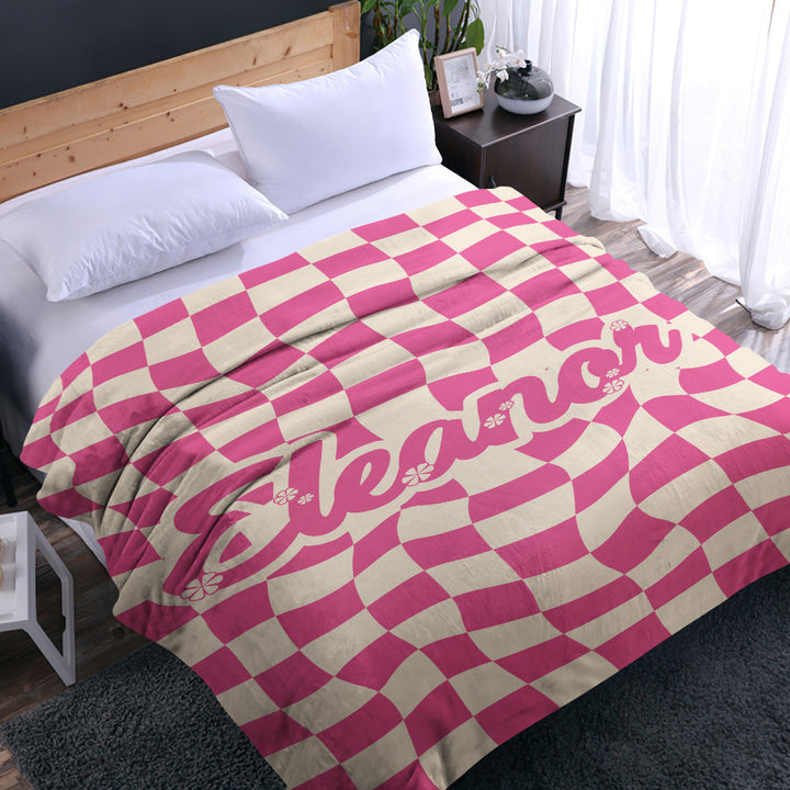 Custom Name Blanket Personalized Twisted Pink Squares Blanket Best Valentine's Day Gifts for Her