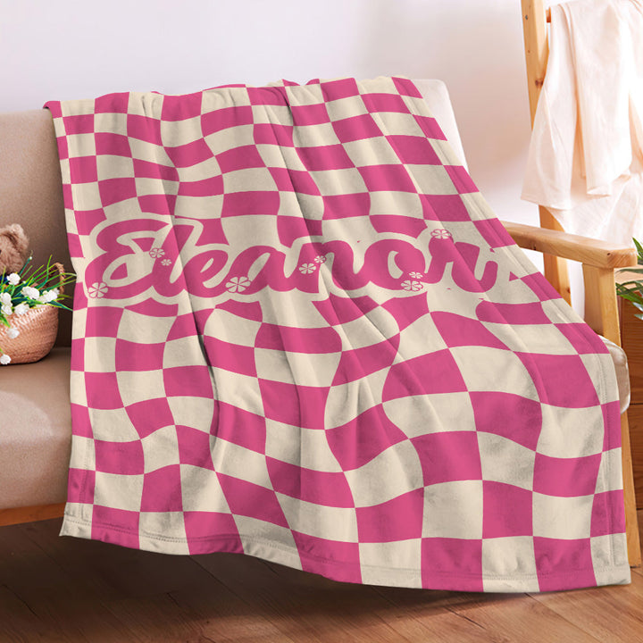 Custom Name Blanket Personalized Twisted Pink Squares Blanket Best Valentine's Day Gifts for Her