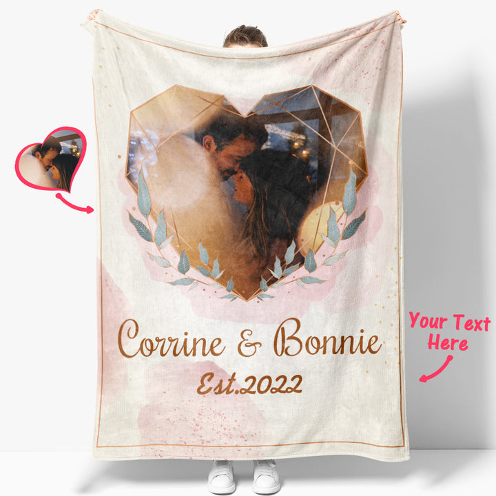 Custom Heart Shaped Photo Blanket Personalized Couple Blanket