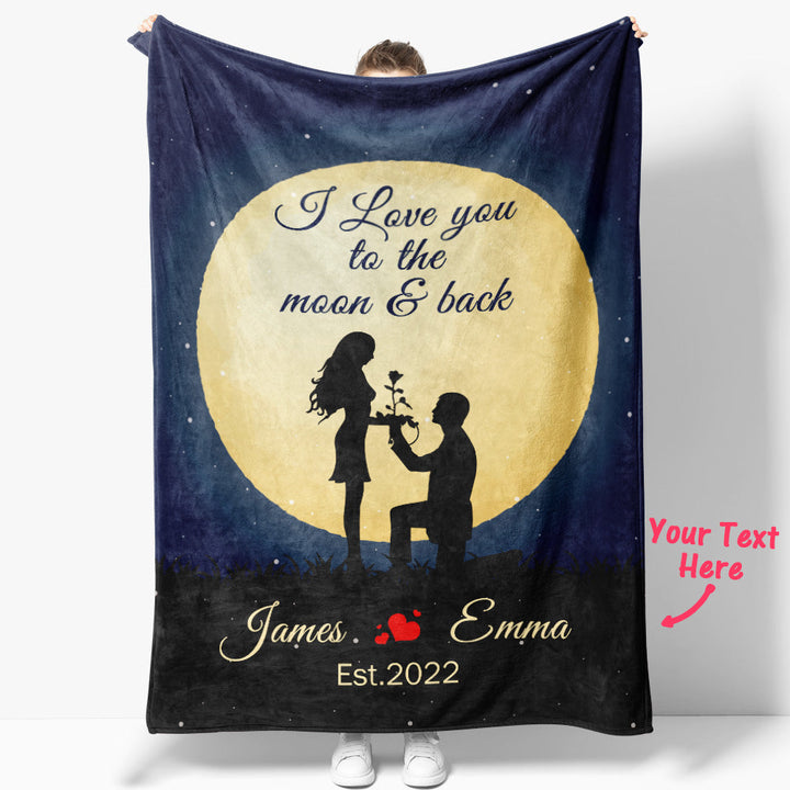 Custom Name Blanket Personalized I LOVE U TO THE MOON BACK Blanket Best Valentine's Day Gifts