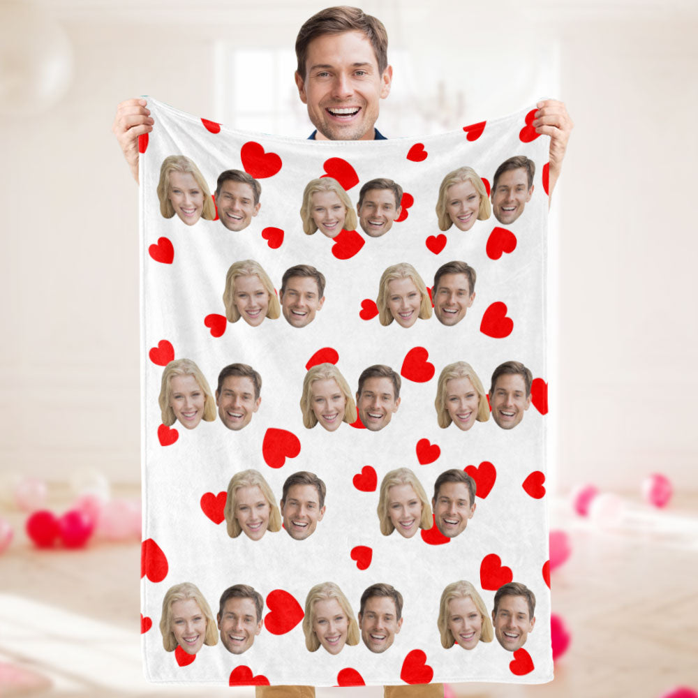 Valentine's Day Gifts Custom Photo Heart Blanket Personalized Face Blankets For Her