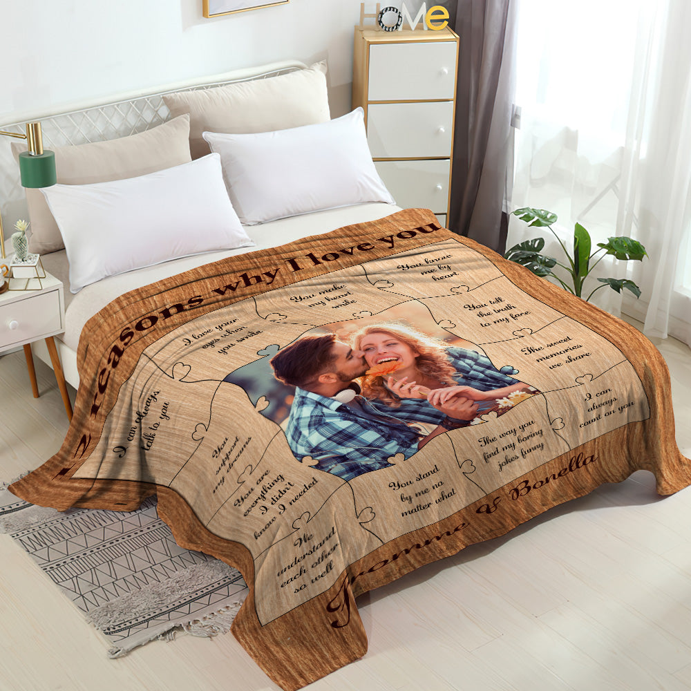 Custom Photo Blanket 12 Reasons Why I Love You Personalized Text Blanket