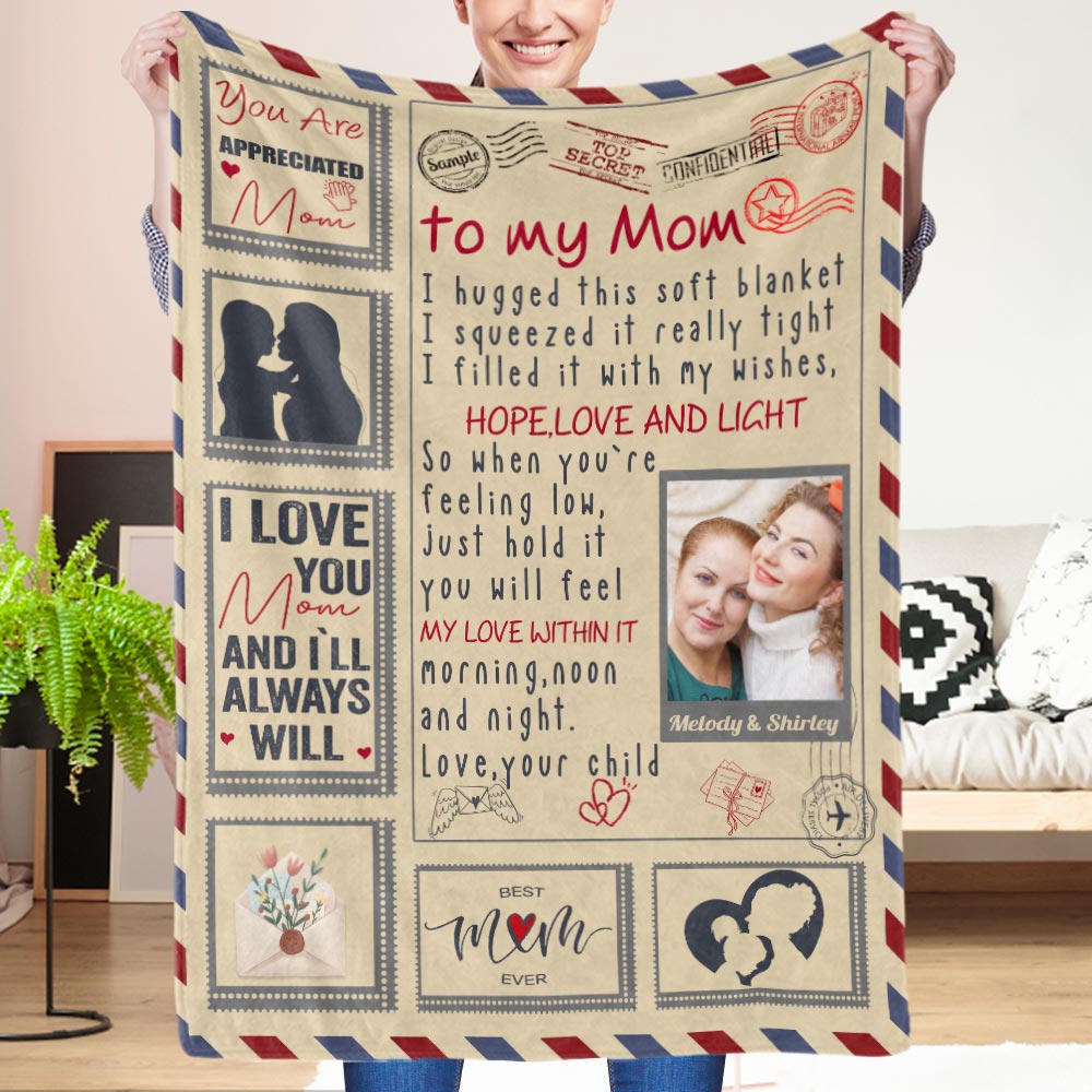 Custom Letter Blanket Personalized Photo Blanket to Mom with Names