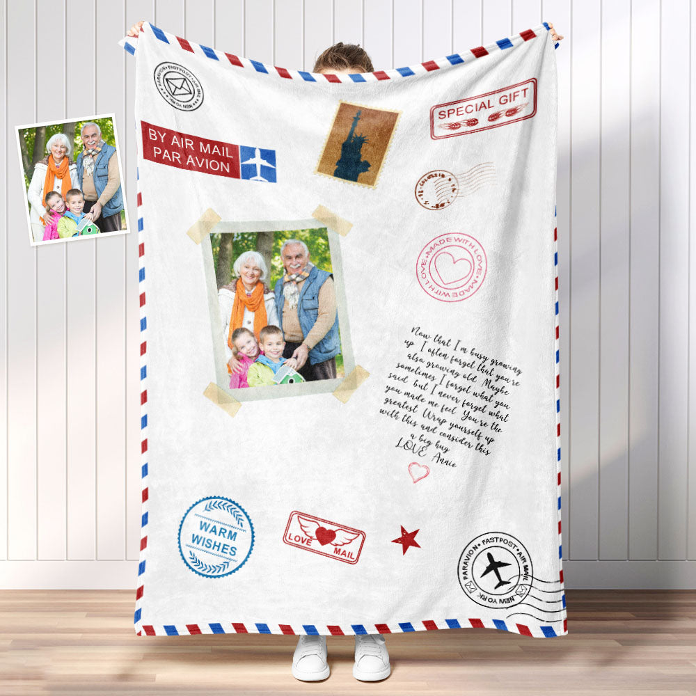 Personalized Photo Letter Blanket To Your Family Members or Friends 1 - 9 Photos Custom Message