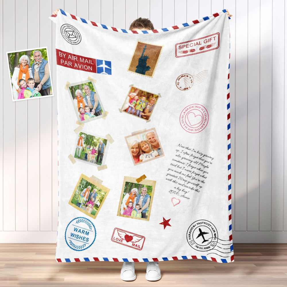 Personalized Photo Letter Blanket To Your Family Members or Friends 1 - 9 Photos Custom Message