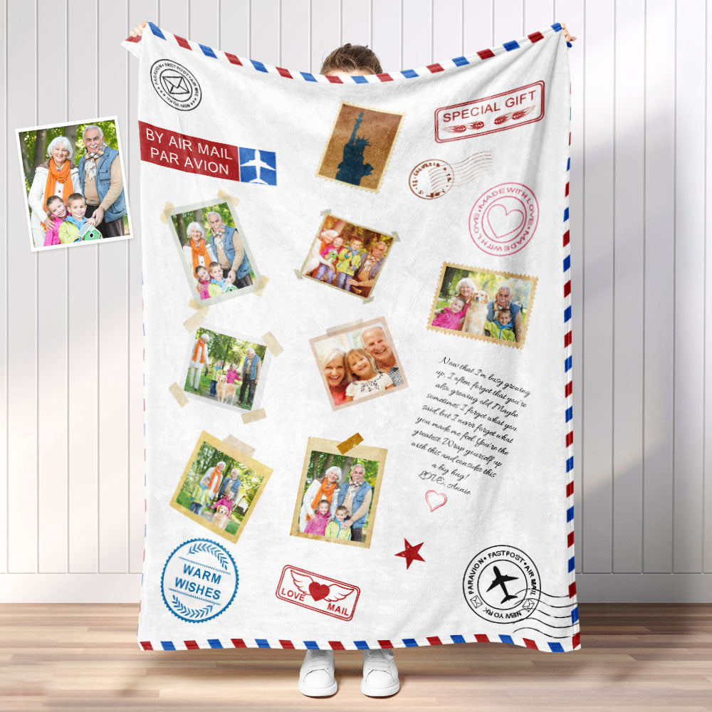Personalized Photo Letter Blanket To Your Family Members or Friends 1 - 9 Photos Custom Message