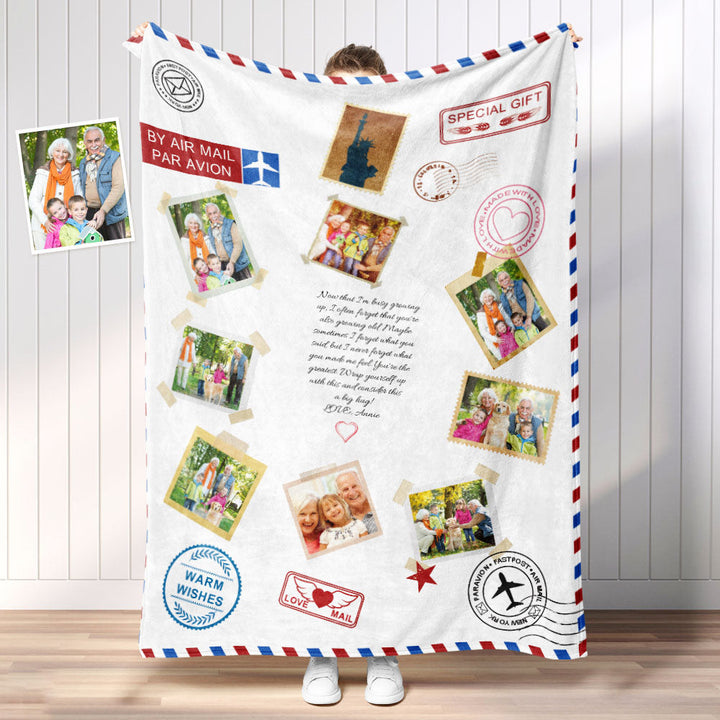 Personalized Photo Letter Blanket To Your Family Members or Friends 1 - 9 Photos Custom Message