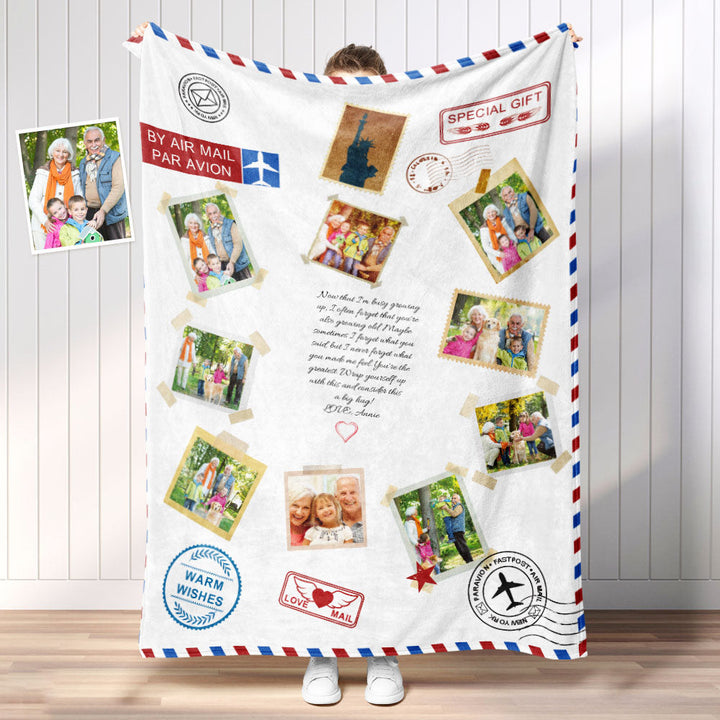 Personalized Photo Letter Blanket To Your Family Members or Friends 1 - 9 Photos Custom Message