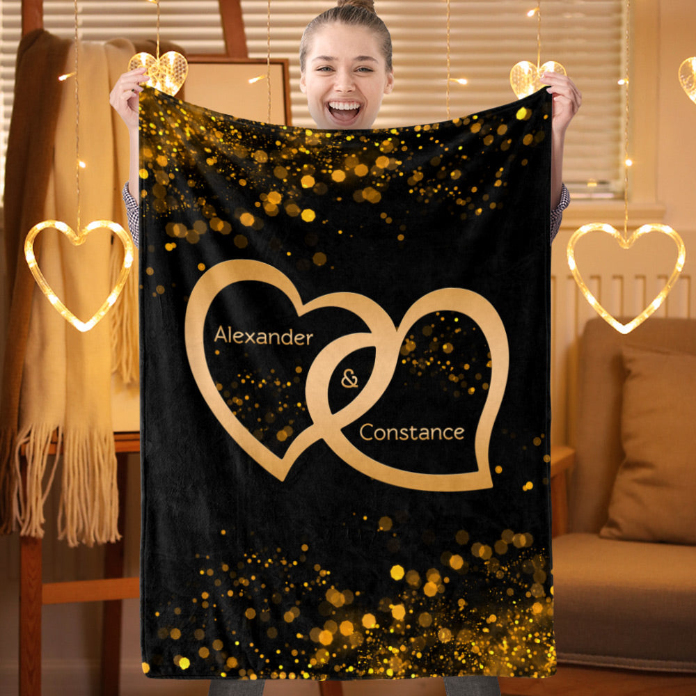 Custom Name Blanket Personalized Lover Blanket Couple Gifts Golden Blanket