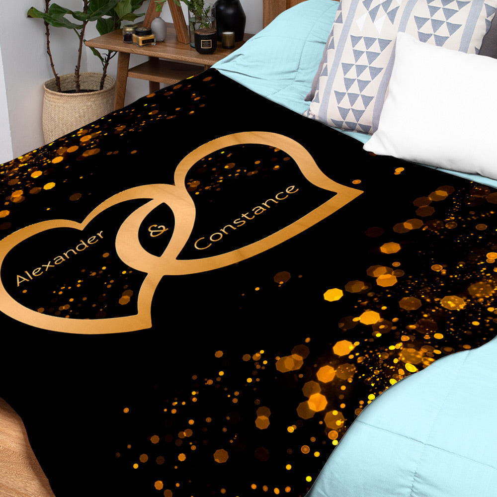 Custom Name Blanket Personalized Lover Blanket Couple Gifts Golden Blanket