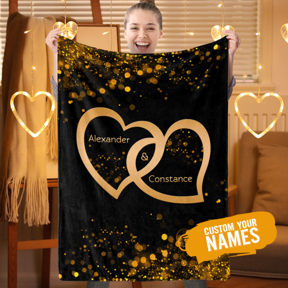 Custom Name Blanket Personalized Lover Blanket Couple Gifts Golden Blanket