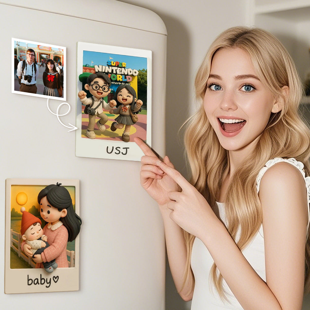 Custom 3D Acrylic Travel Photo Fridge Magnet with Text Anniversary Gift