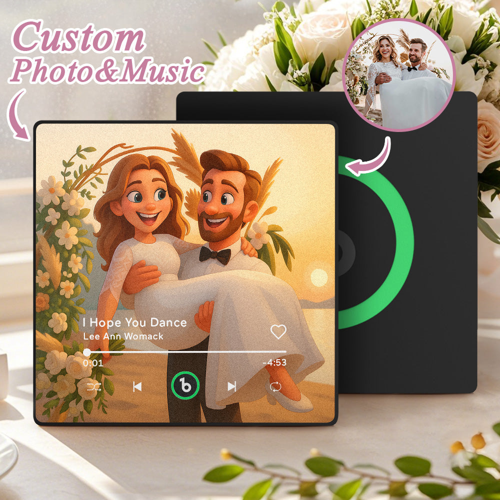 FridgeBeats Framed 4.0 Custom Photo Music Fridge Magnet Various Cartoon Style Song Fridge Magnet That Can Play Songs Wedding Gift