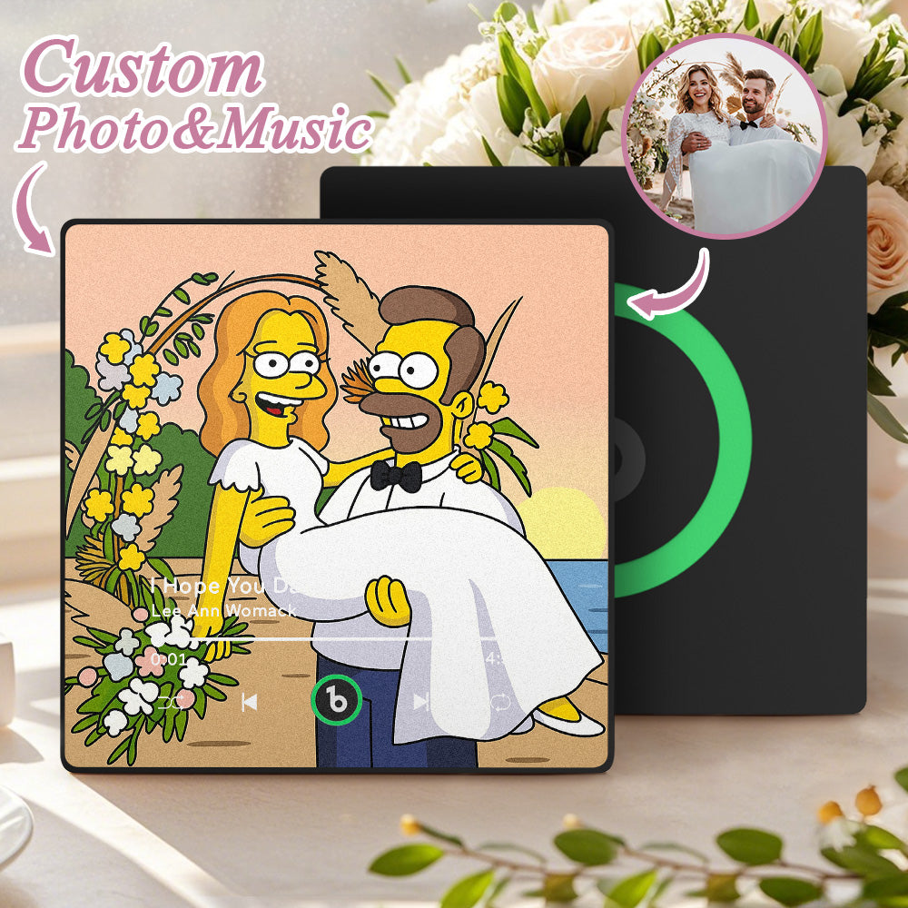 FridgeBeats Framed 4.0 Custom Photo Music Fridge Magnet Various Cartoon Style Song Fridge Magnet That Can Play Songs Wedding Gift