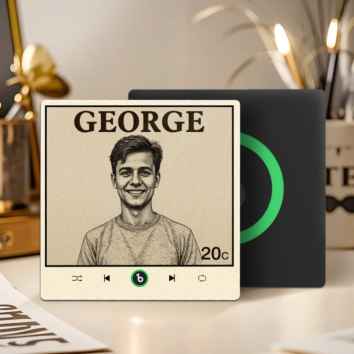 FridgeBeats Frameless 4.0 Custom Portrait Vintage Stamp Music Fridge Magnet Personalized Photo Name Postage Stamp Music Fridge Magnet