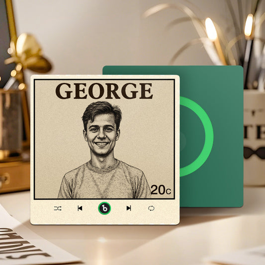 FridgeBeats Frameless 4.0 Custom Portrait Vintage Stamp Music Fridge Magnet Personalized Photo Name Postage Stamp Music Fridge Magnet