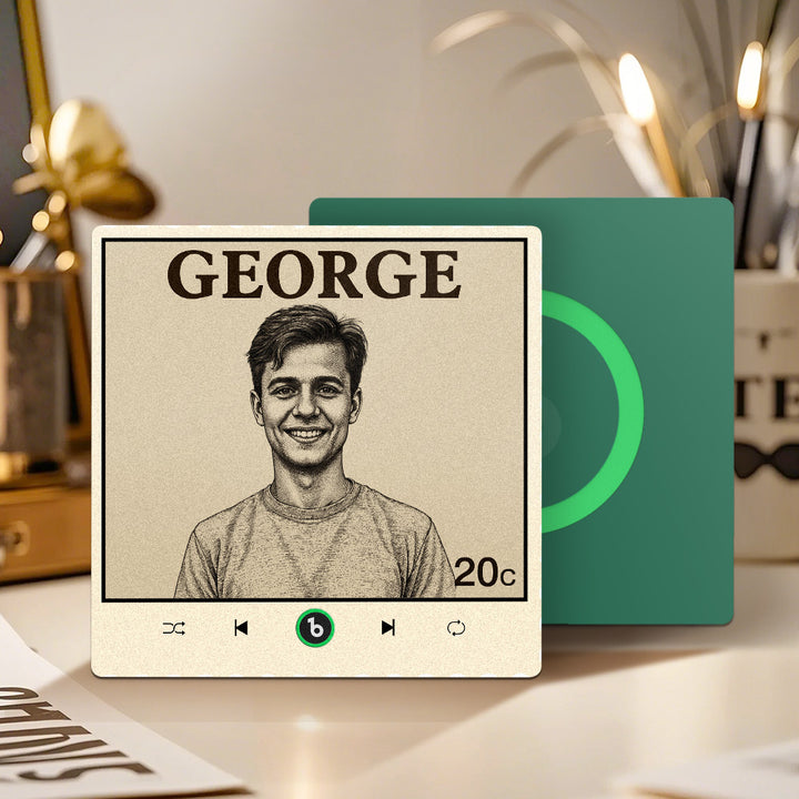 FridgeBeats Frameless 4.0 Custom Portrait Vintage Stamp Music Fridge Magnet Personalized Photo Name Postage Stamp Music Fridge Magnet
