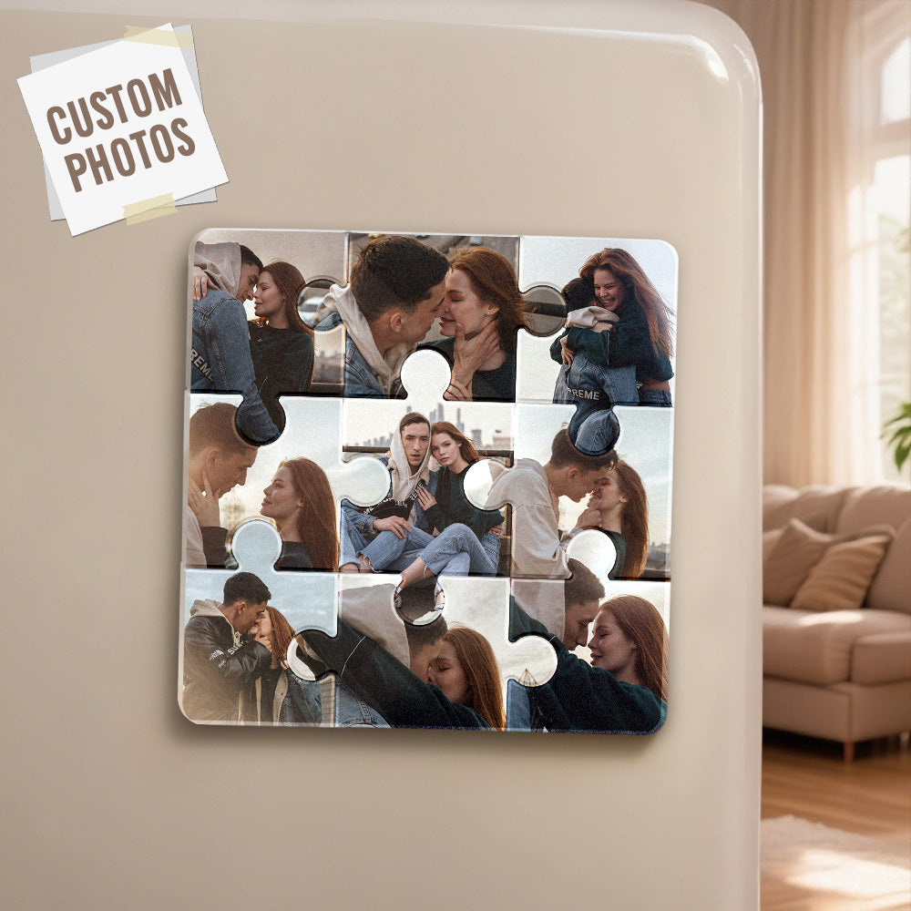 Personalized Photo Puzzle-Shaped Fridge Magnet – Custom Gift for Couple Valentines Gift