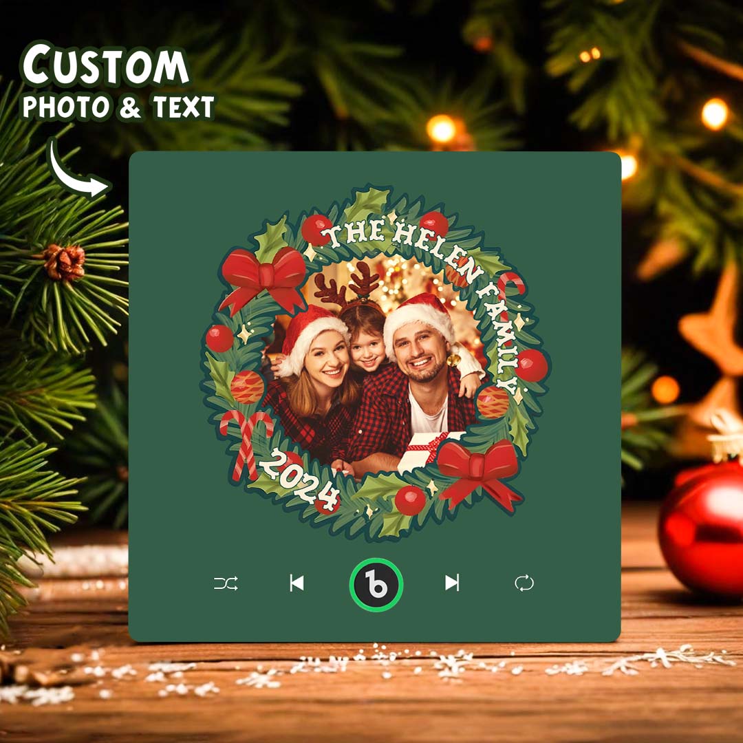FridgeBeats Frameless Personalized Christmas Wreath Family Photo Music Fridge Magnet Custom Music Magnets Can Play Songs Christmas Gifts