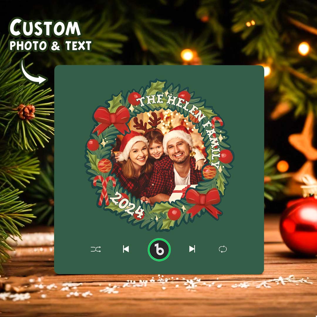 FridgeBeats Frameless Personalized Christmas Wreath Family Photo Music Fridge Magnet Custom Music Magnets Can Play Songs Christmas Gifts
