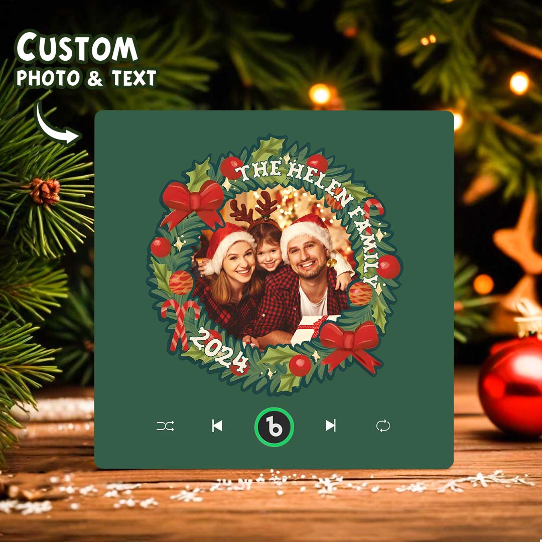 FridgeBeats Frameless Personalized Christmas Wreath Family Photo Music Fridge Magnet Custom Music Magnets Can Play Songs Christmas Gifts