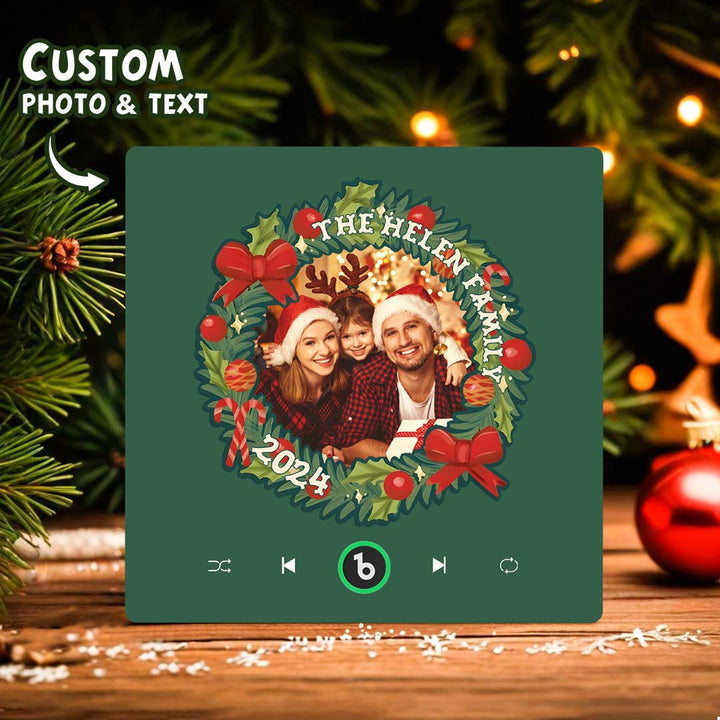 FridgeBeats Frameless Personalized Christmas Wreath Family Photo Music Fridge Magnet Custom Music Magnets Can Play Songs Christmas Gifts