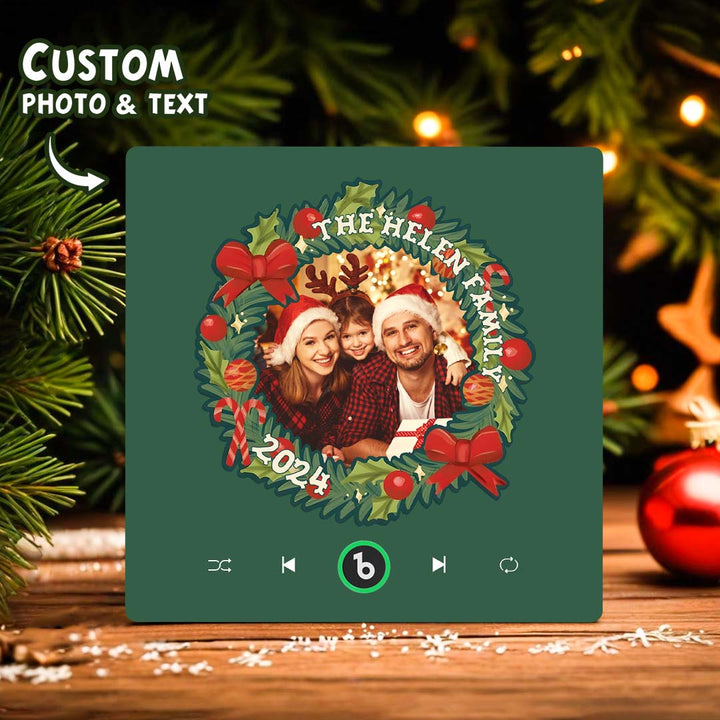 FridgeBeats Frameless Personalized Christmas Wreath Family Photo Music Fridge Magnet Custom Music Magnets Can Play Songs Christmas Gifts