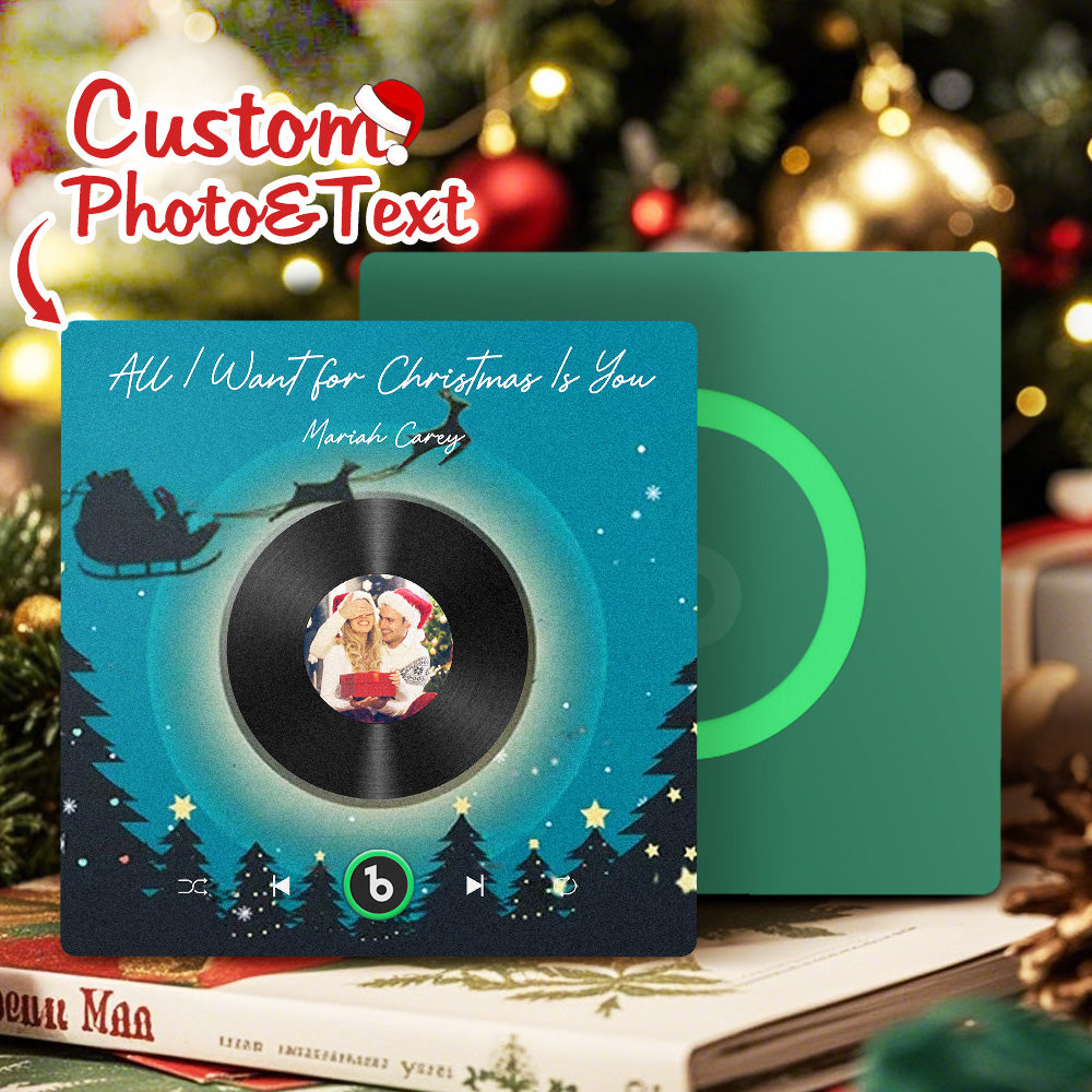 FridgeBeats Frameless 4.0 Custom Photo Music Fridge Magnet Flying Santa and Reindeer Scene Album Fridge Magnet Christmas Gifts