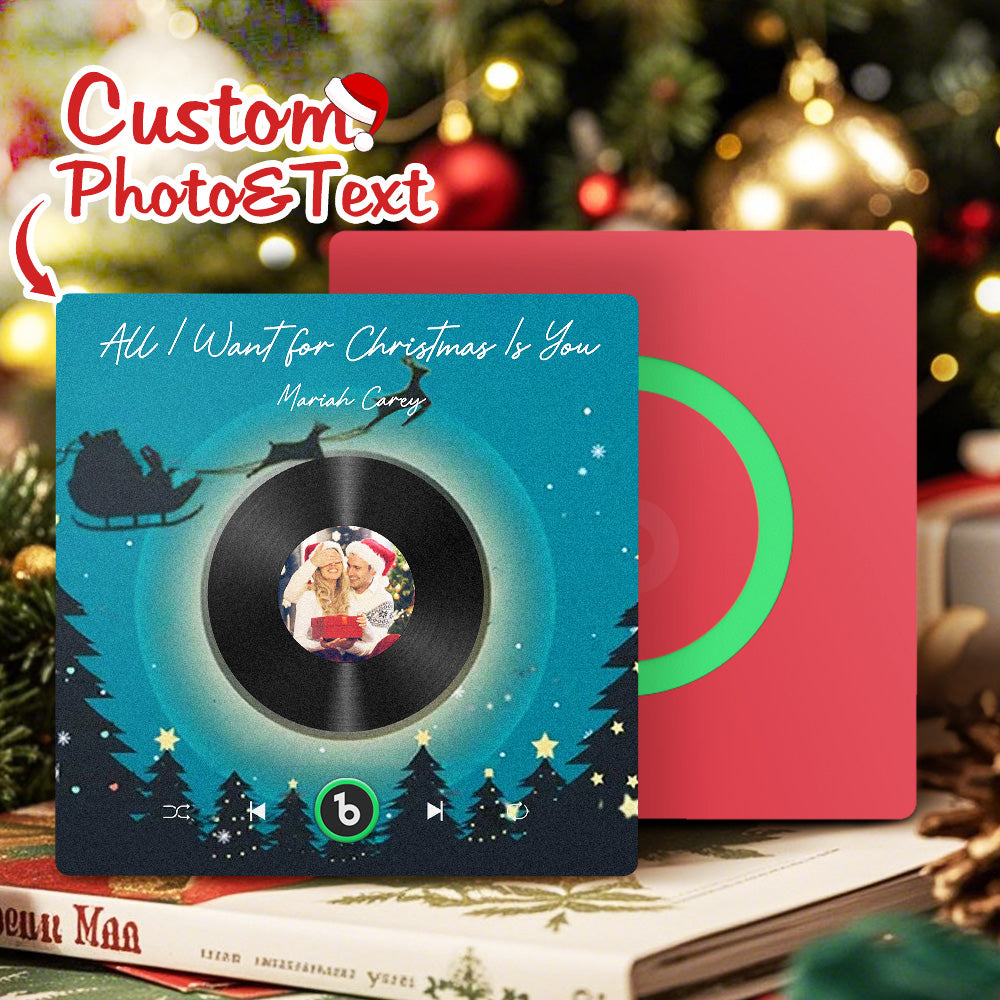 FridgeBeats Frameless 4.0 Custom Photo Music Fridge Magnet Flying Santa and Reindeer Scene Album Fridge Magnet Christmas Gifts